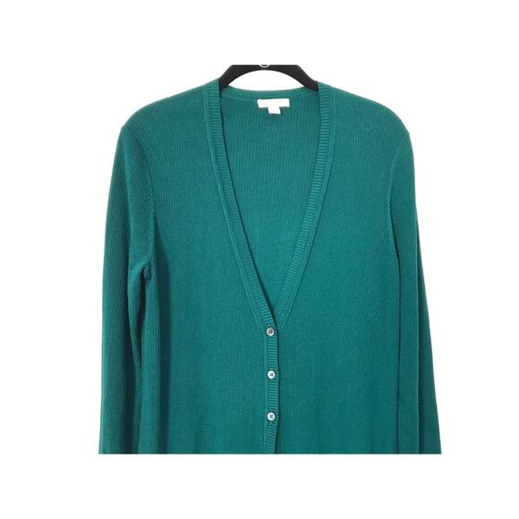 J Jill Cardigan Size XS Green Silk Blend Long Sleeve Long Line Ribbed Duster - Picture 2 of 11